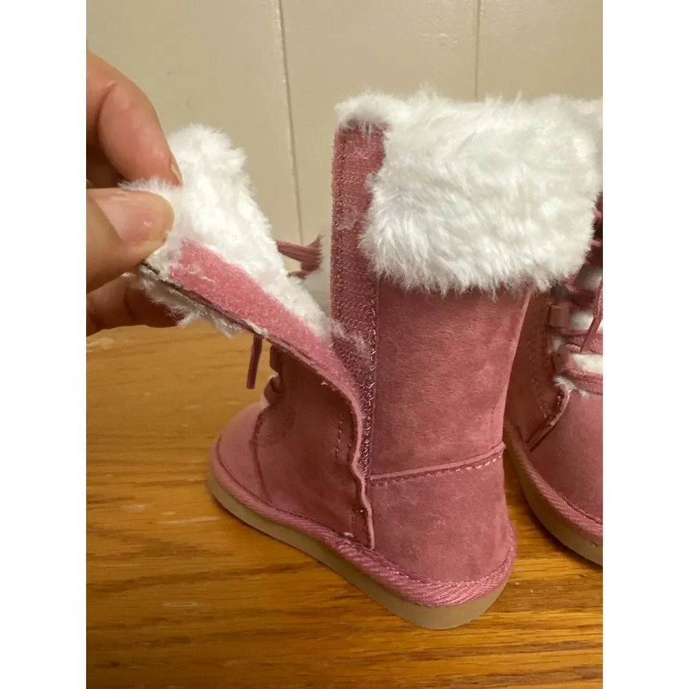 Boots‎ Kids Girls 5 Pink Suede Winter Boots Faux Fur Trim